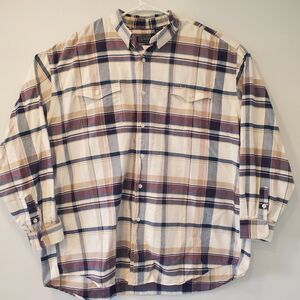 Roper Mens Western Shirt 3XL Cream, Blue, Maroon Plaid Long Sleeve Button